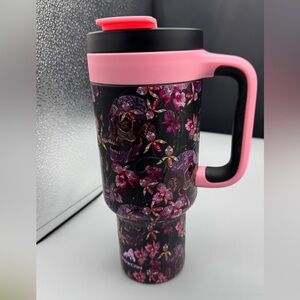 Rare Powcan 40oz Skull & Pink Floral Halloween Tumbler Cup – Limited Edition
